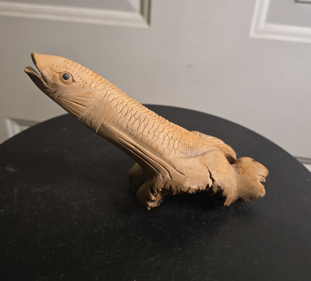 Hand Carved Wood Fish Eel Figurine Statue